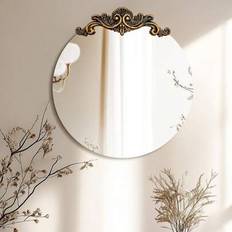 Vintage Spegel Antik Spegel Dekorativ Väggspegel Rund Barock Spegel med Mässing Rose-snidad Kantram Badrumsspegel för Sovrum Vardagsrum Entré Öppen sp - Silver (80x84,5 cm,60x64,5 cm,90x94,5 cm,70x74,5 cm)