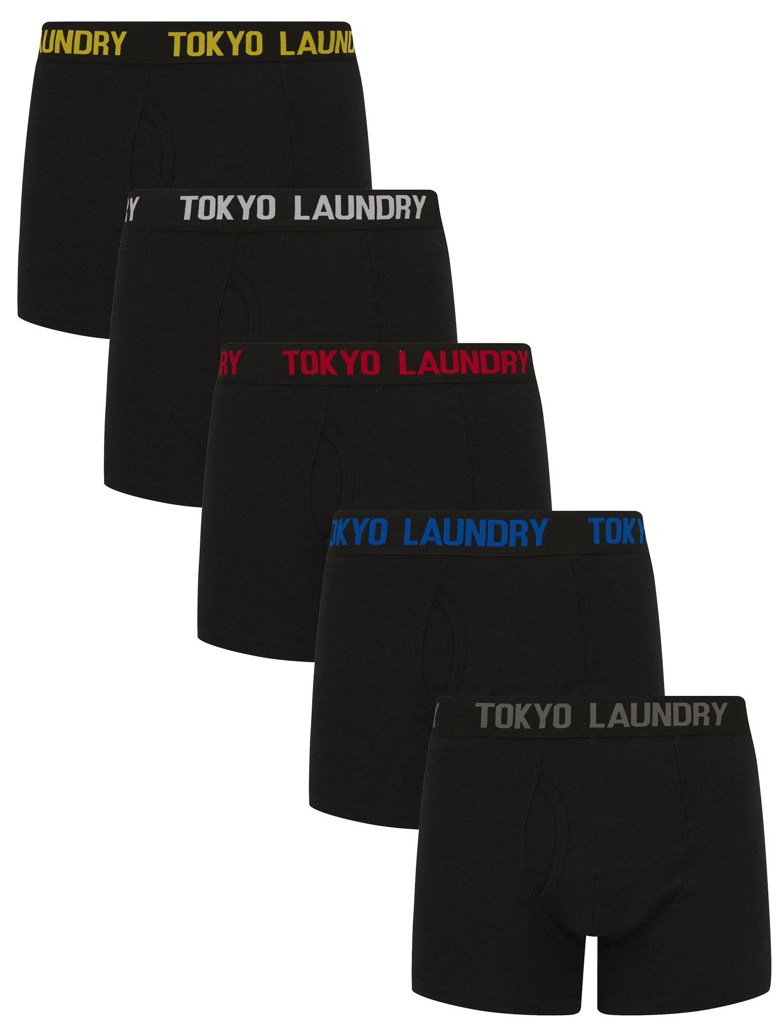 Mens Underwear Tona (5 Pack) Cotton Boxer Shorts Set in Black / XXL - Tokyo Laundry