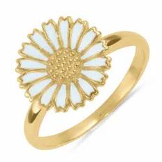 12 mm marguerit blå ring i forgyldt sølv - Marie