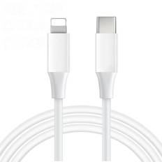 USB-C til Lightning-kabel. 9V, 20W hurtig opladning. Hvid. 2 m.