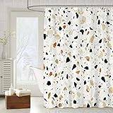 OCEUMACO Duschdraperi för badrum våtrum bad extra bred 3D marmor terrazzo långa duschdraperier, anti-mögelbeständiga 240 x 200 cm hängande vattentätt tyg – beige svart
