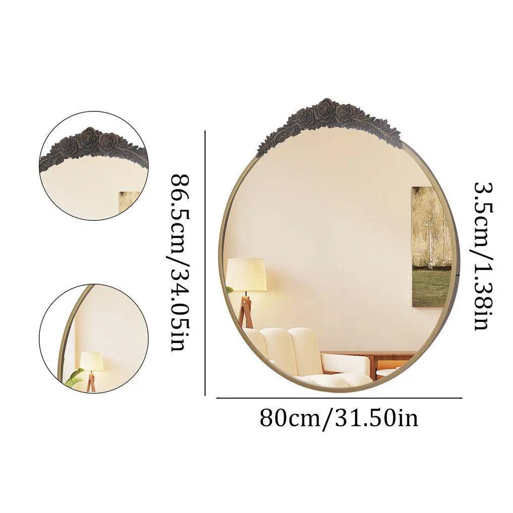 Large Wall Mirror Baroque Mirror Bathroom Decor Round/ Oval Vanity Mirror w Antique Brass Edge for Entryway, Hallway Living Room - Round 80x86.5cm / UNITED KINGDOM