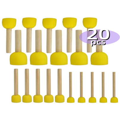20 st/set runda svampborstar, 4 storlekar, engångs DIY-stämplings- och målarverktygssätt med träskaft, skolstartstillbehör - Gul (En-Storlek)