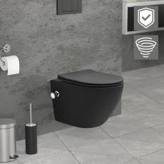 Væghængt toilet uden kant, kort 49 cm, sort med bidetfunktion og Tornado-skyl LuxeBath