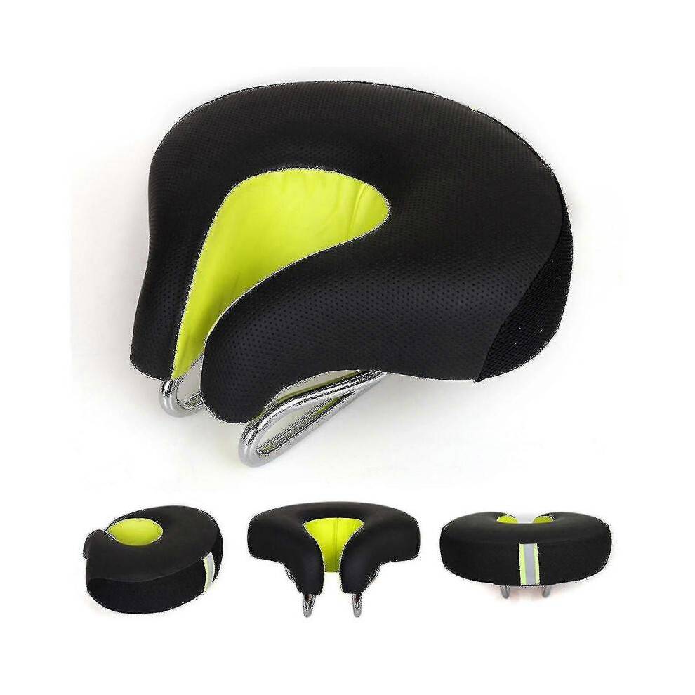 (Green) Bicycle Saddle No Nose Bicycle Saddle Mountain Bike Thickened Super Soft Cushio