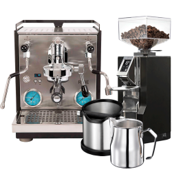 Profitec RIDE Espressomaskin Inkl. Eureka Mignon Libra Krom/Mattsvart Kaffekvarn, Knockbox & Mjölkkanna 0,5L