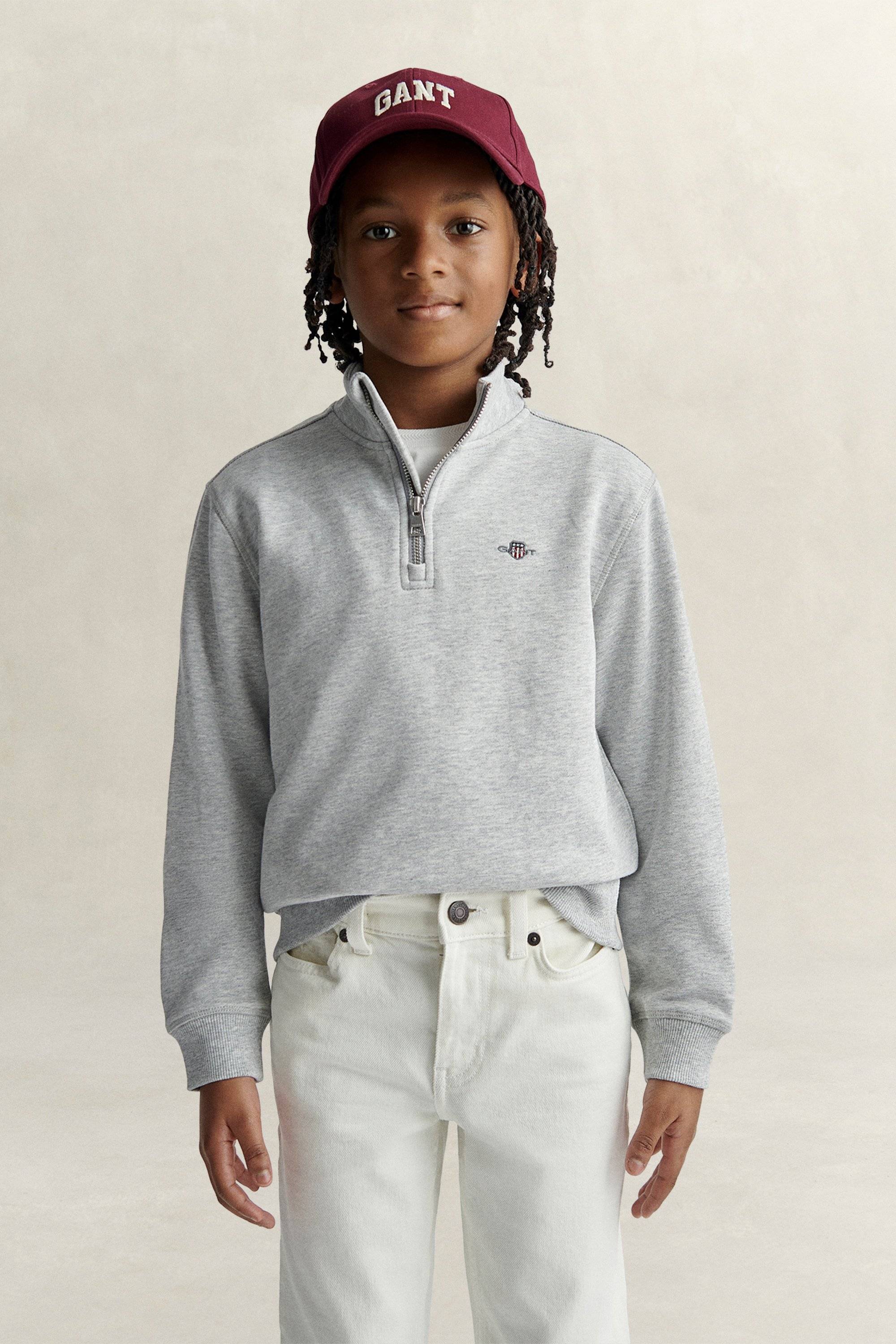 GANT Tonåring Teen Boys sweatshirt med half-zip och sköldemblem (134) Grå MELANGE