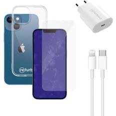 Hurtigoplader (20W), kabel (lightning), skærmbeskytter til telefonen og gennemsigtigt etui til telefonen | iPhone 13 Mini | gennemsigtig