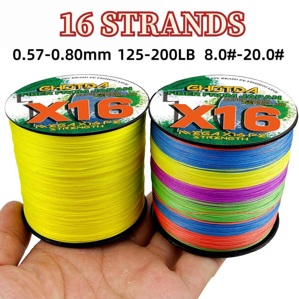 16 trådar flätad fiskelina Superstark 25 40 80 100 125 140 161 200LBS X-wire kärna 100M Multifilament 0.16mm-0.8mm gul