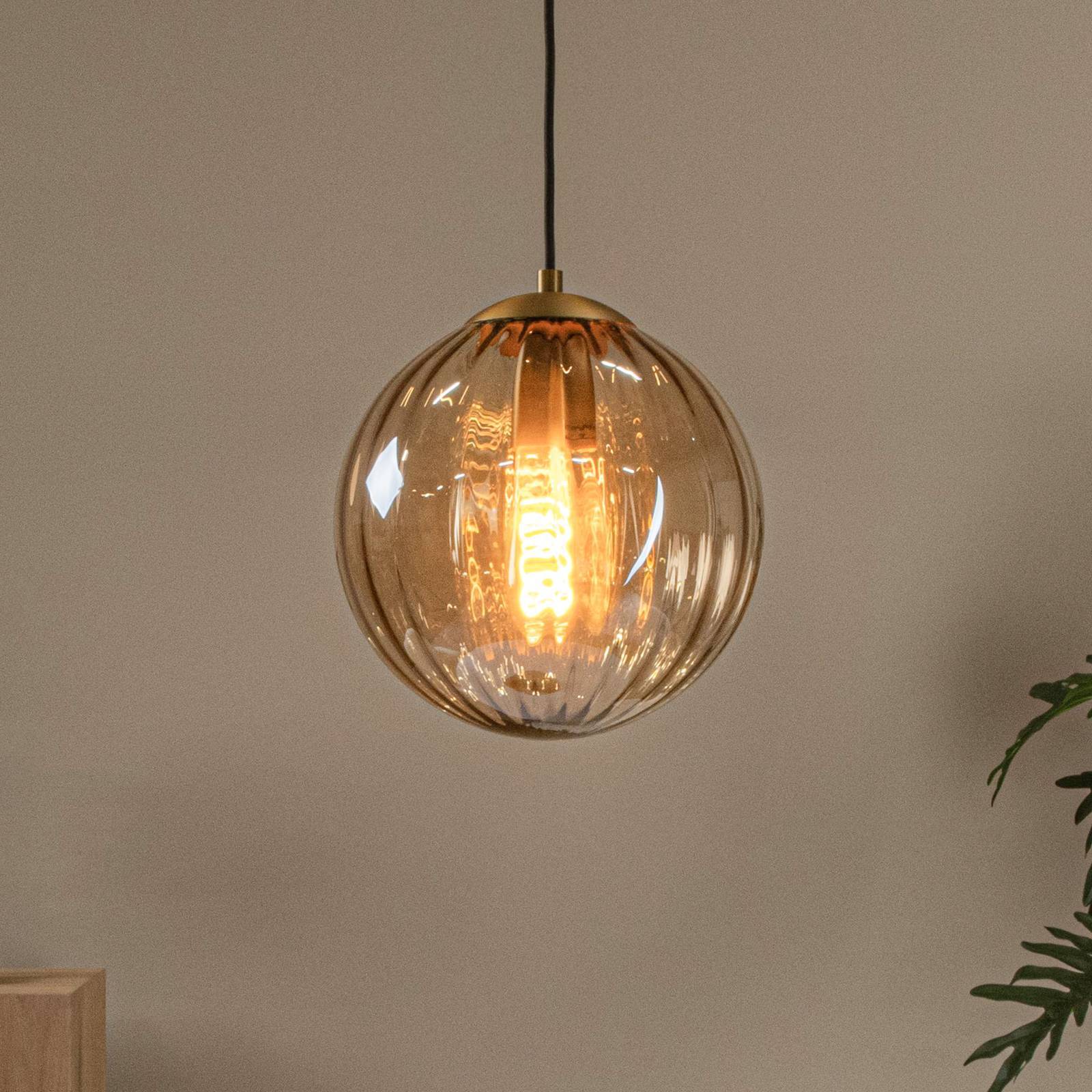 Lucide Glas pendellampa Monsaraz, dimbar, Creme / bärnsten, Vardagsrum / matsal, Glas, Pendellampa