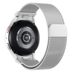 Astorgos One Click Magnetic Straps Compatible with Samsung Galaxy Watch 7 FE 6 5 4 40mm 44mm/6 Classic 43mm 47mm/5 Pro 45mm/4 Classic 42mm 46mm, No Gap Mesh Metal Stainless Steel Band, Silver