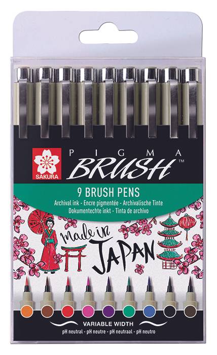 Pigma Brush Pen Wallet 9 assorted