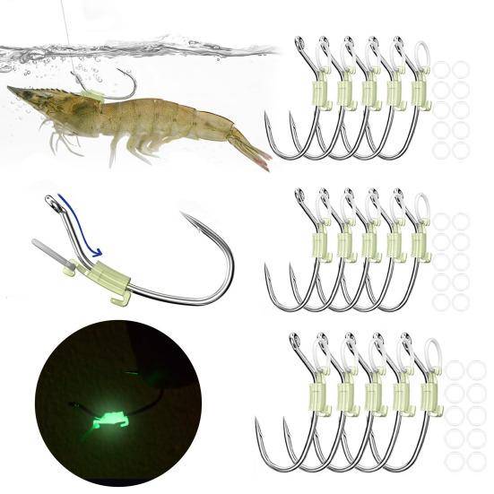 5/15/25 st Lysande Levande Räka Fästa Fiskekrok Sötvatten Tunga Metall Taggig Krok Tung Havsfisk Malabborre Abborre white