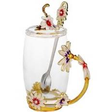Glasblomma te kopp kaffe muggar emalj f&#xE4;rgad vatten kopp tekopp kristall pyrex perm bevis familj set &#xE4;lskare glas - B -2