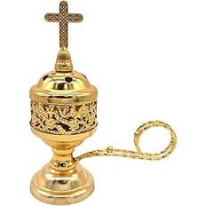Rökelsebrännare i metall, kyrka rökelsekonhållare med kors, aromaterapi doftprydnad grekisk ortodox kyrka rökelsebrännare dekorativ (#1)