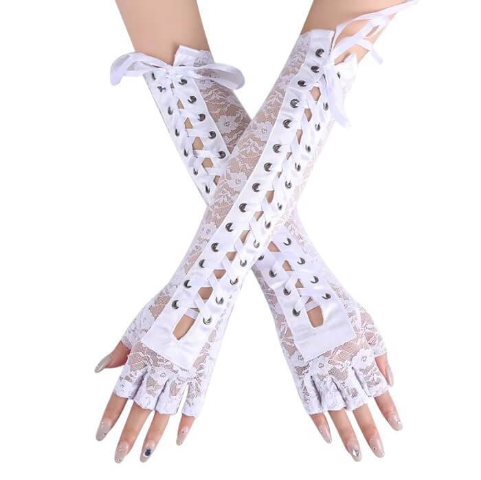 Spetshandskar utan fingrar med satinband, Svart, Accessoarer
