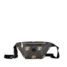 Gucci Vintage, Vintage , Dame, Sort, ONE SIZE, Uld, Brugt Tiger Head Print Bæltetaske