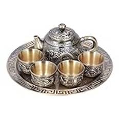 Turkisk Kaffekanna, Turkisk Kaffekoppuppsättning med Koppar Tallrik Zinklegering Turkisk Kaffesats för Bordsdekoration