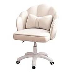 Modern sammet Cute Petal Office Skrivbordsstol, Hemma höjdjusterbar stol för smink och dator, 360° snurrstol med stoppat ryggstöd, vit,
