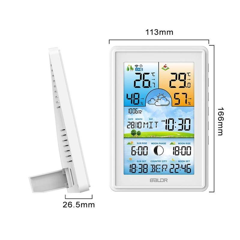 Baldr Trådlös Digital Färgdisplay Väderstation Klocka Barometer Termometer Hygrometer Trendprognos Utomhussensor svart