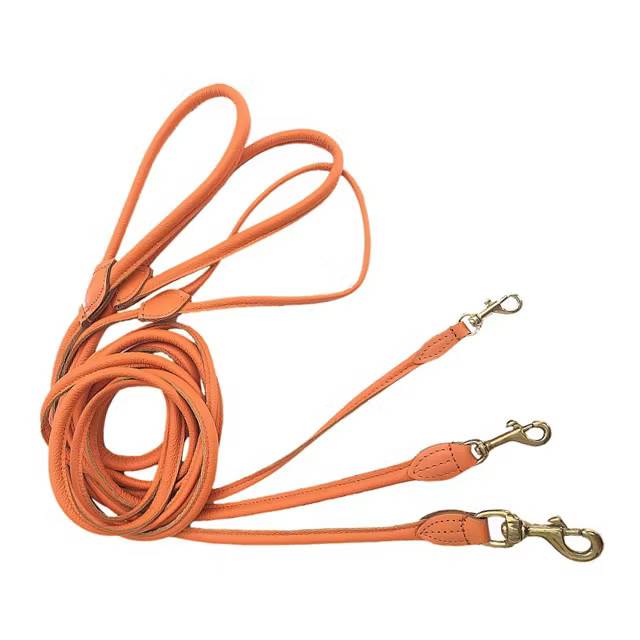 Round Leather Leash Brass Orange 12mm