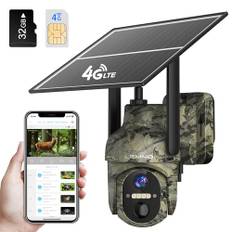 Lemnoi 4G Soldriven Jaktkamera för Utomhusbruk med Installerat SIM-Kort, Batteridriven Viltkamera med PIR Rörelsedetektering, 2K Färg Nattseende, 360 ° Rotation, Tvåvägsljud, IP66 Vattentät