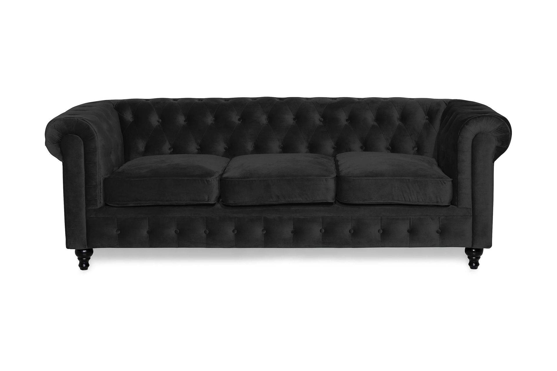 Manor House Chesterfield Lyx 3-sits Sammetssoffa - Djup soffa Svart
