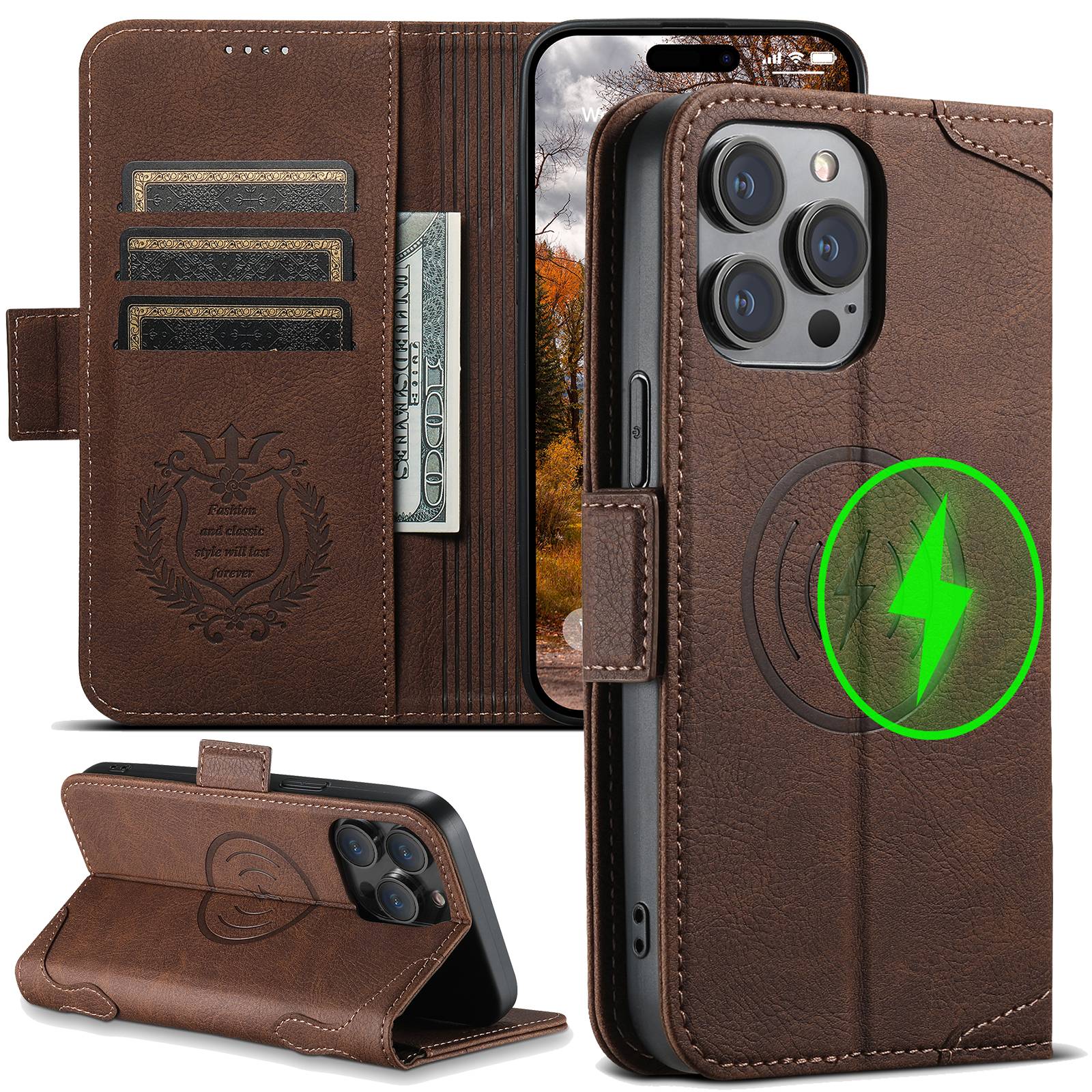Card holder wallet Flip cover  phone case Compatible with MagSafe magnetic wireless charging For iPhone 17ProMax 16Plus 15 14 13