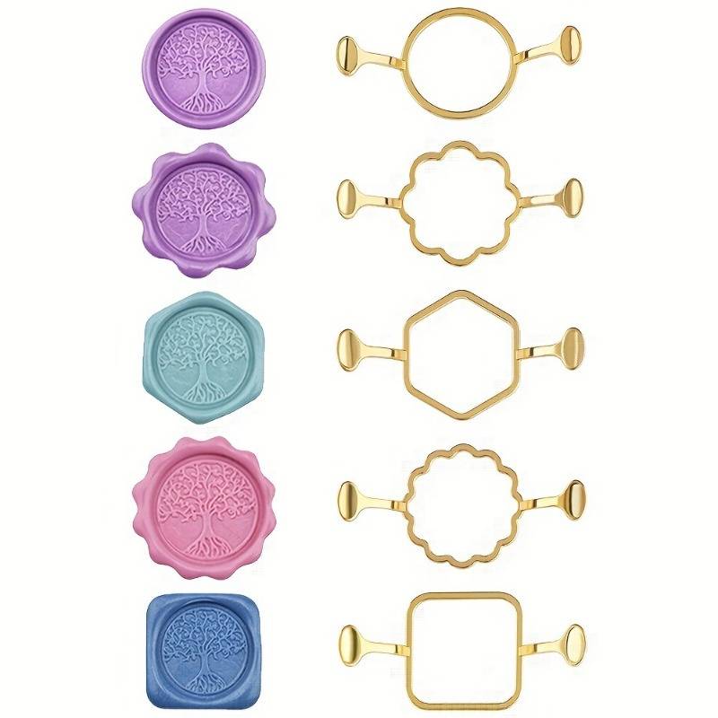 5-pack Hexagon Flower Metal Wax Seal Molds Kit For 1 Inch Wax Seal Stamp, Sealing Wax Tools For Wedding Invitations Envelopes Gift Wrapping Cards Wine Packaging