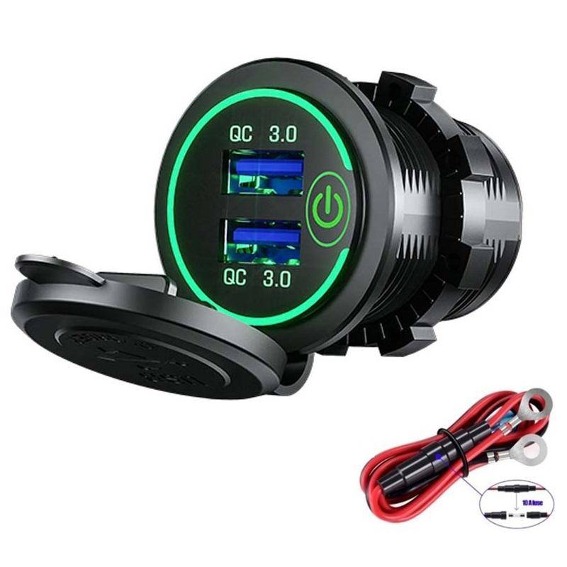 Billaddare Quick Charge 3.0 Dubbel USB-uttag 12v/24v Usb Snabbladdare-uttag Vattentät Med Touch Switch Elektronisk tändare