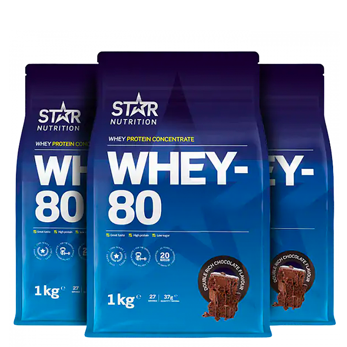 Star Nutrition Mix&Match: 3 x Whey-80 Valleprotein 1 kg - Bodyman.dk.
