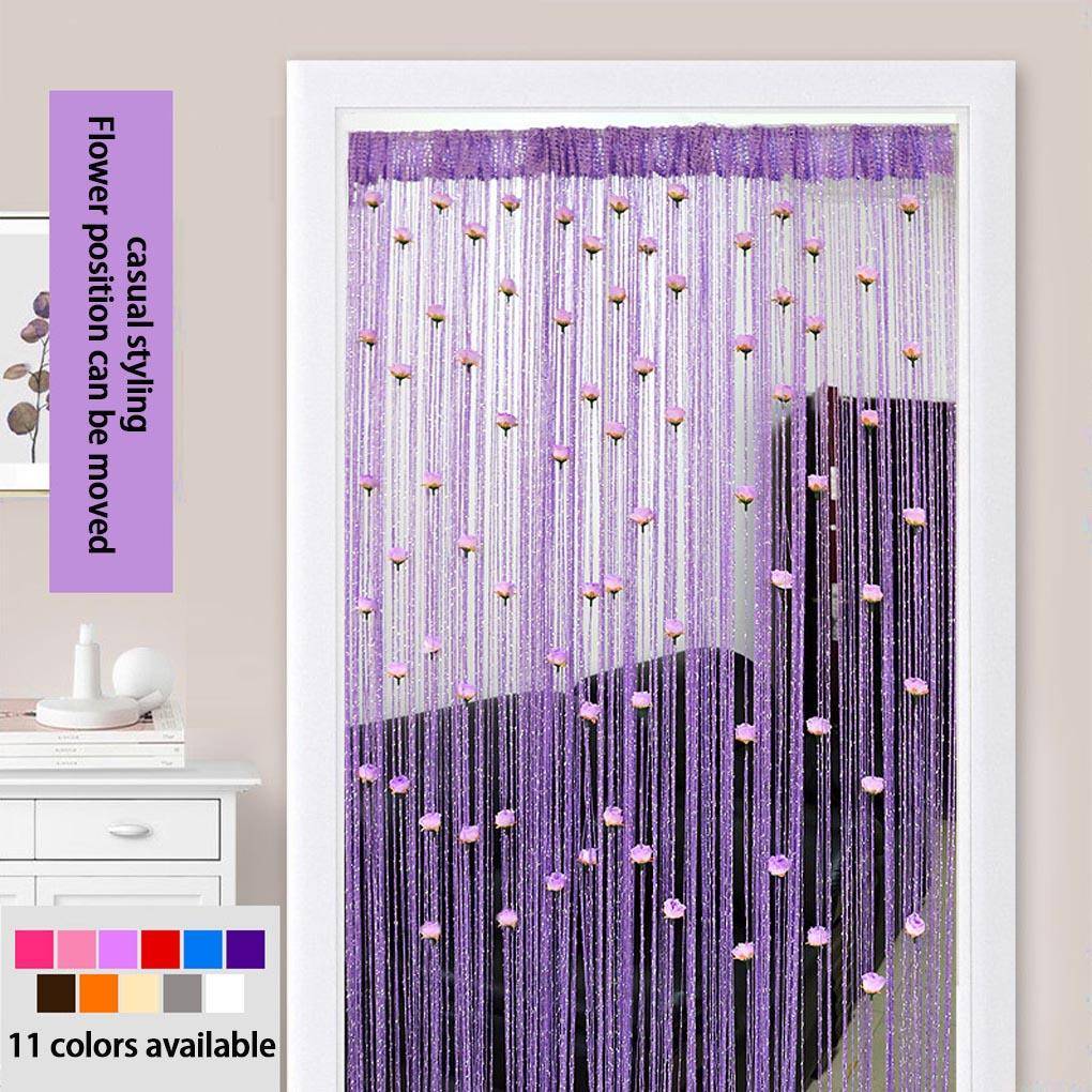 Draperi för dörr 3D Rosblomma Tofs Snöre Insynsskydd Fönsterpanel Gardiner Vardagsrum Innerdörr Linjedelare Heminredning 1Mx2M violett