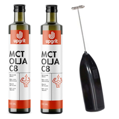 2-pack C8 MCT-olja, 500 ml + få en skumvisp på köpet