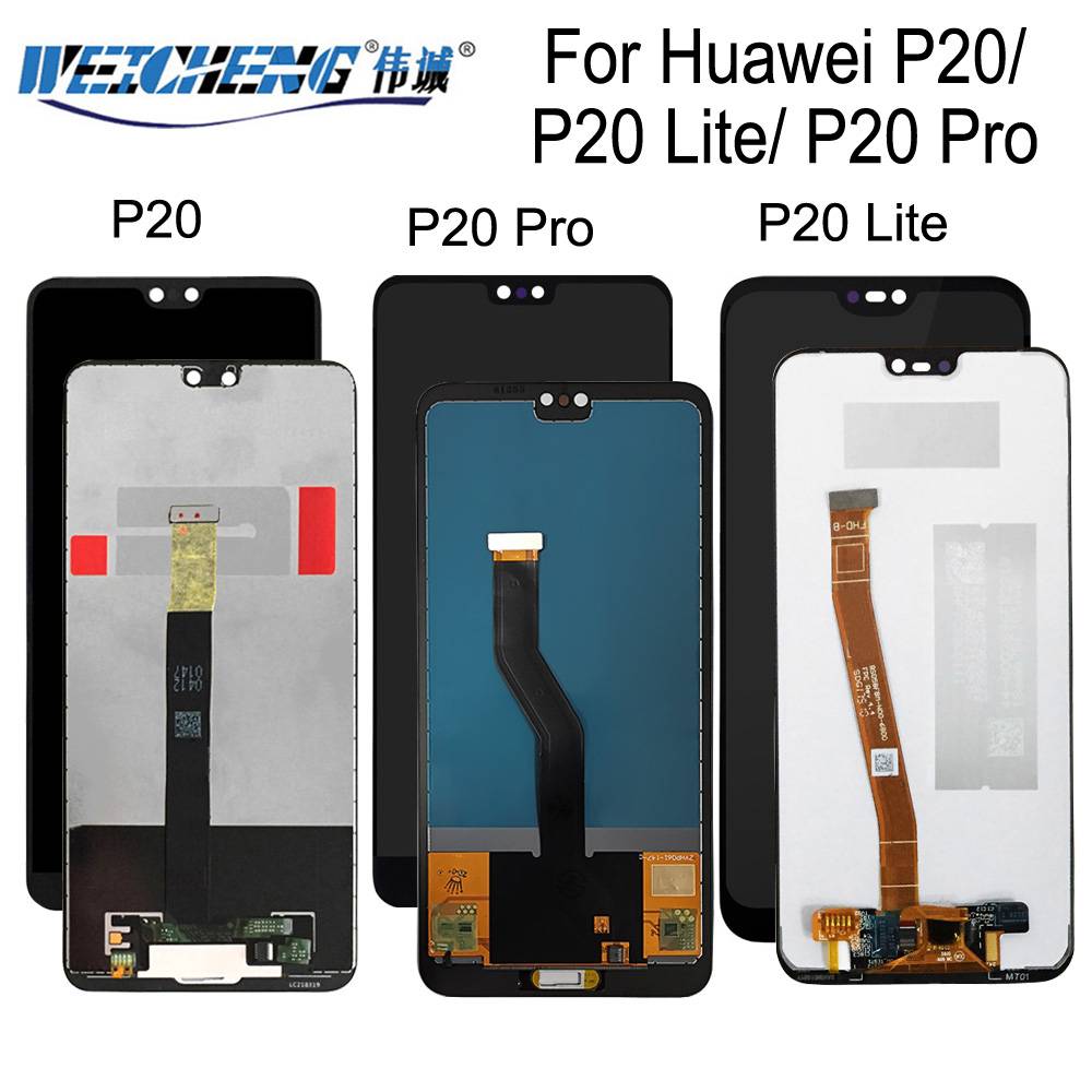 För huawei p20 eml -l09c eml -l29c/ p20 lite nova 3e / p20 pro clt -l09 clt -l29 lcd -skärm+pekskärm digitaliseringsenhet - Svart p20 lite
