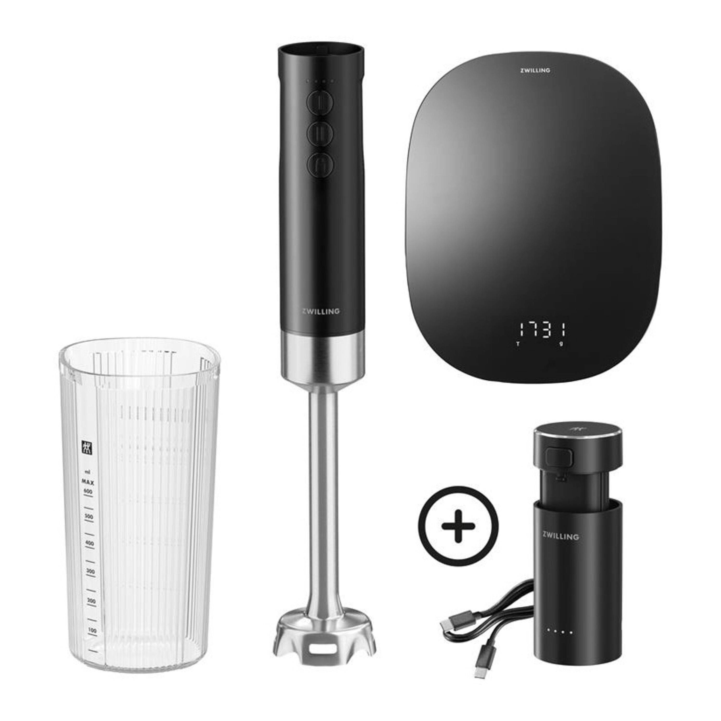 ZWILLING XTEND Ledningsfri Stavblender med Digital Køkkenvægt, 4-dele, Sort, Plastik/ ABS