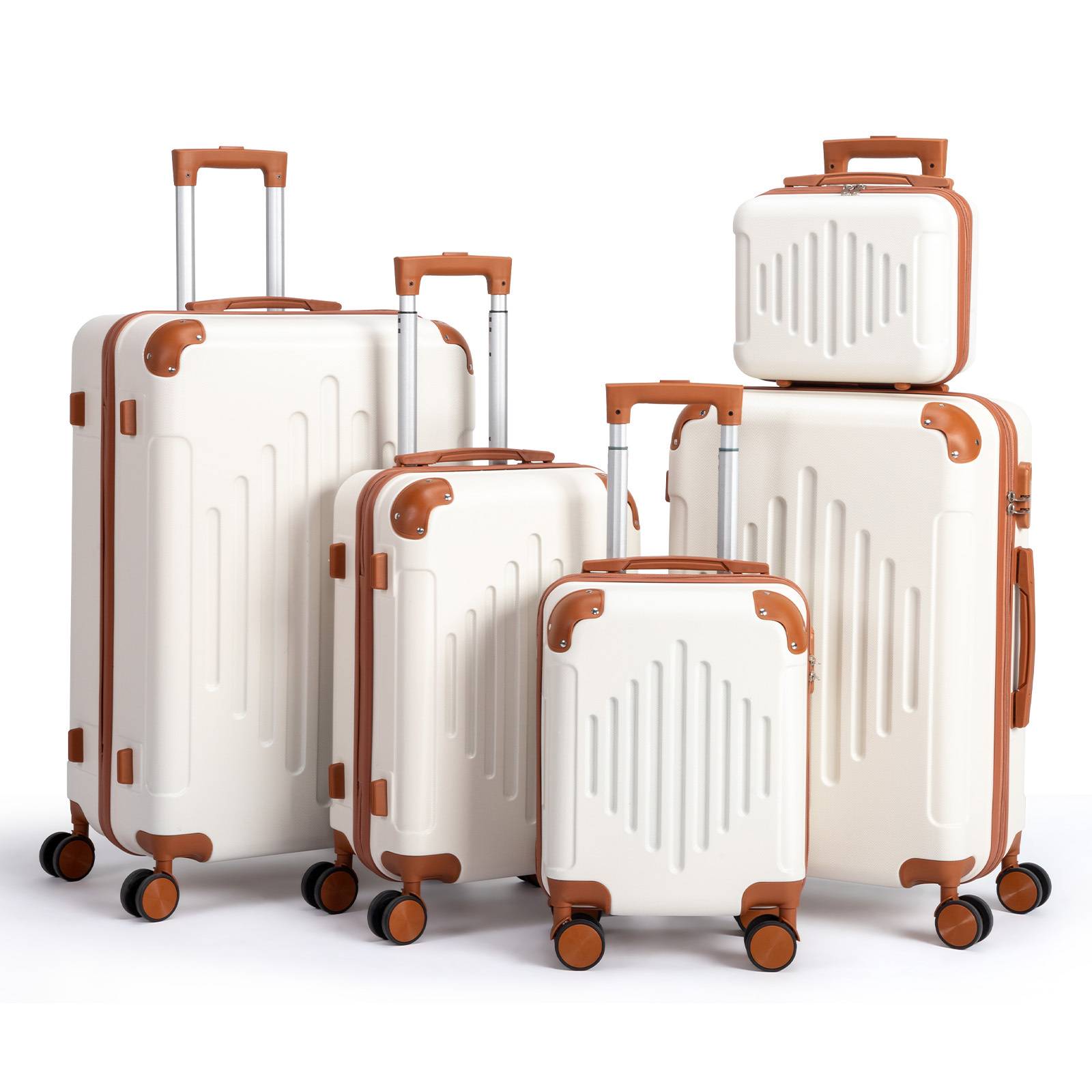 5pcs Hard Shell Luggage Set - Expandable, Lightweight Hardside Suitcase With 360° Spinner Wheels (12/16/20/24/28 Inch) - & Brown
