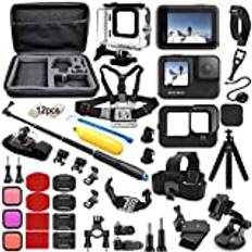 BMUUPY Tillbehörssats paket kompatibel med GoPro Hero 11/Hero 10 9 svart actionkamera set vattentätt hölje silikon skyddande lock sugkopp cykelhållare dykfilter kompatibel med GoPro Hero11/10