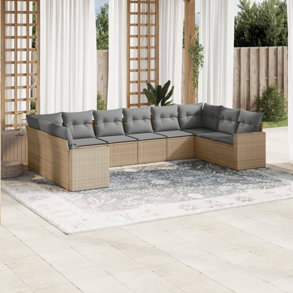 Sofasæt Til Haven 10 Dele Med Hynder Polyrattan - beige og grå / Uden bord