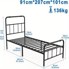 TEMU Bed Frame, Metal Bed Frame, Guest Bed, Metal Bed With Headboard For Bedroom (black)