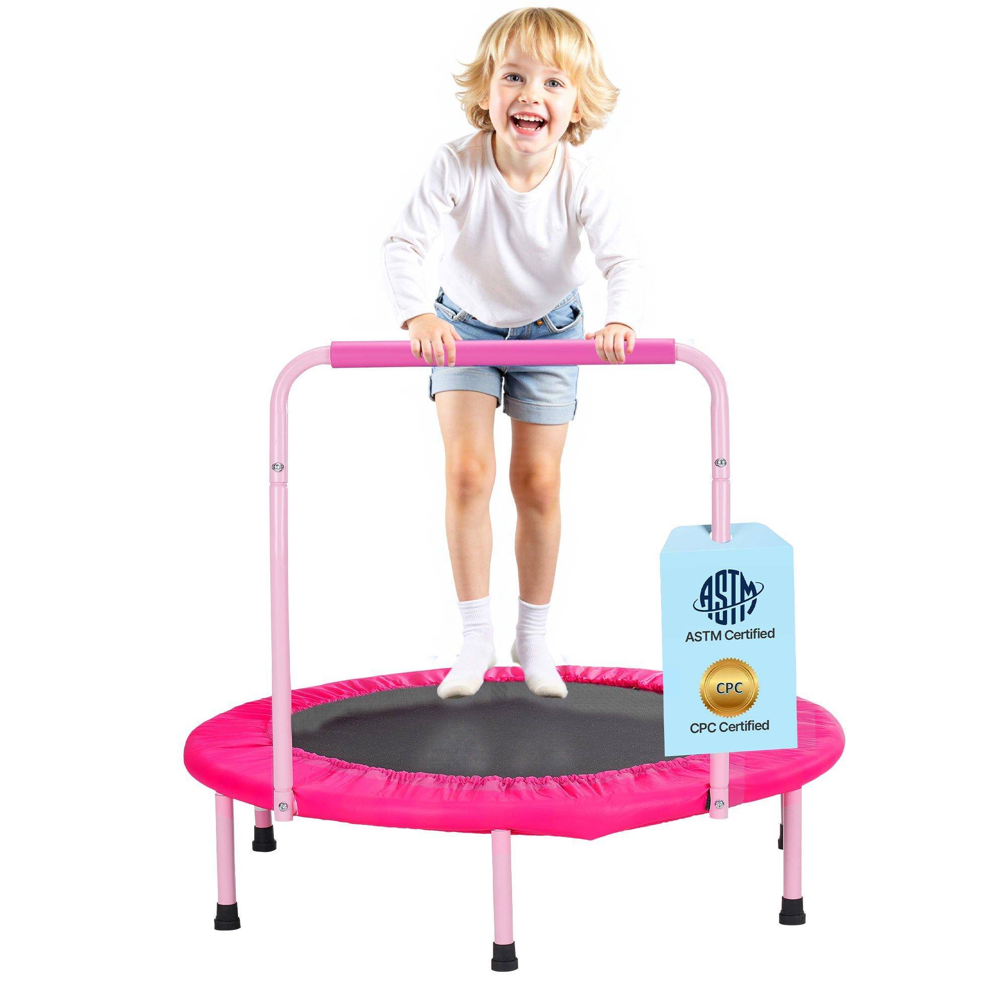 VEVOR 36  Trampolin för Barn, 3FT Inomhus Utomhus Trampolin, Hopfällbar Mini Trampolin med Handtag, Rebounder Trampolin för Småbarn 8cm rosa