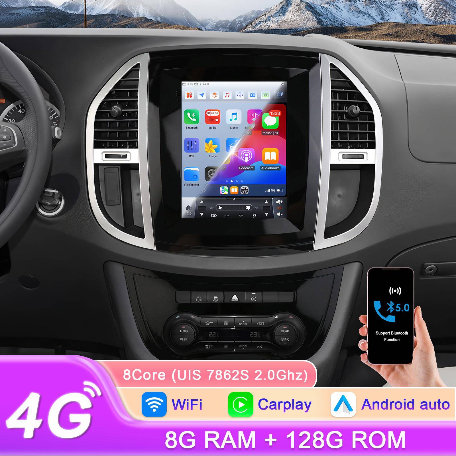Hizpo 9.7 Intelligenta Skärm 2din Android Bilradio Multimedia Videospelare för Benz Vito 2014 - 2020 GPS Carplay Auto Stereo 4G RDS