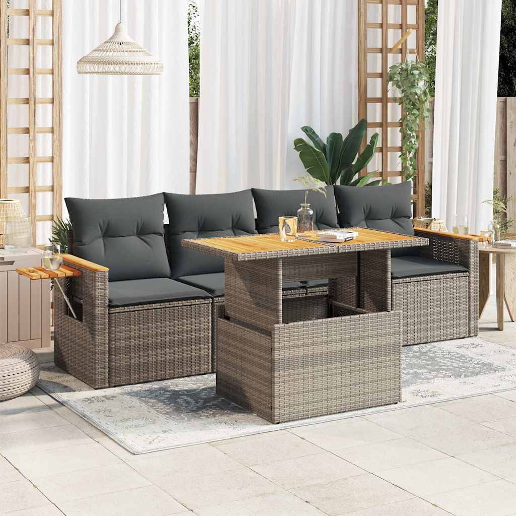 Sofasæt Til Haven 5 Dele Med Hynder Polyrattan - Grå / med opbevaring