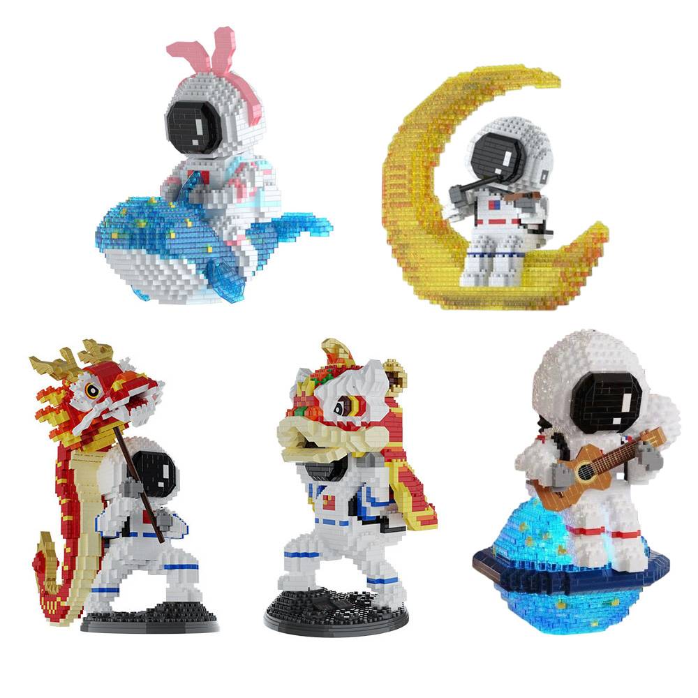 Astronaut Series Building Blocks Guitar Lion Dance Luminous Spaceman Model Desktop Ornament Mini Brick Figure For Kids Toys