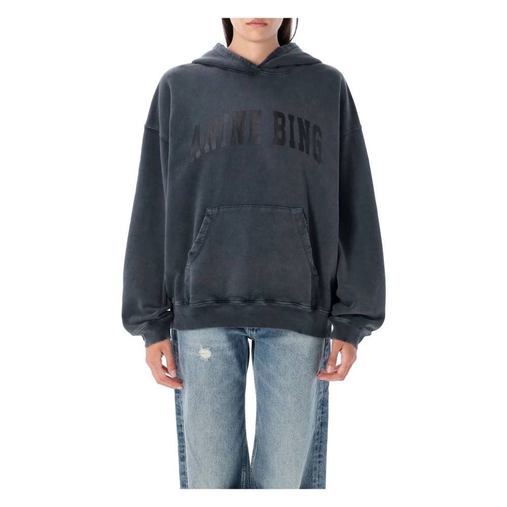 Anine Bing - Oversized Tvättad Svart Stickat Hoodie Sweatshirts & Hoodies - Dam - M - Bomull