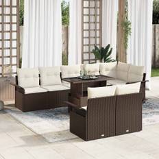 vidaXL Havesofa Sæt med pude 9 pcs Brun Poly rattan