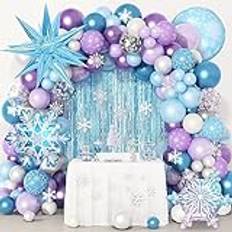 162 stycken frozen ballonger girlang båge kit frozen ballonger flicka födelsedag dekoration lila vita frozen ballonger 4D snöflingor för födelsedag bakgrund fest dekoration tillbehör