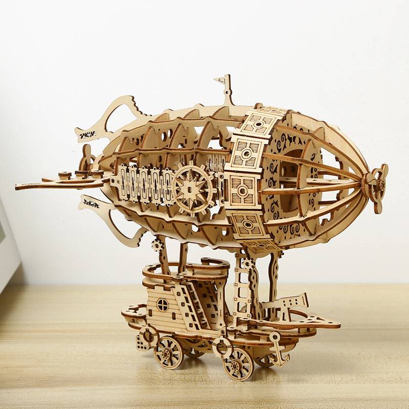 Creative Business Wooden Art Gift Toys DIY Assembly 3D Wooden Airship Jigsaw Puzzle For Adults