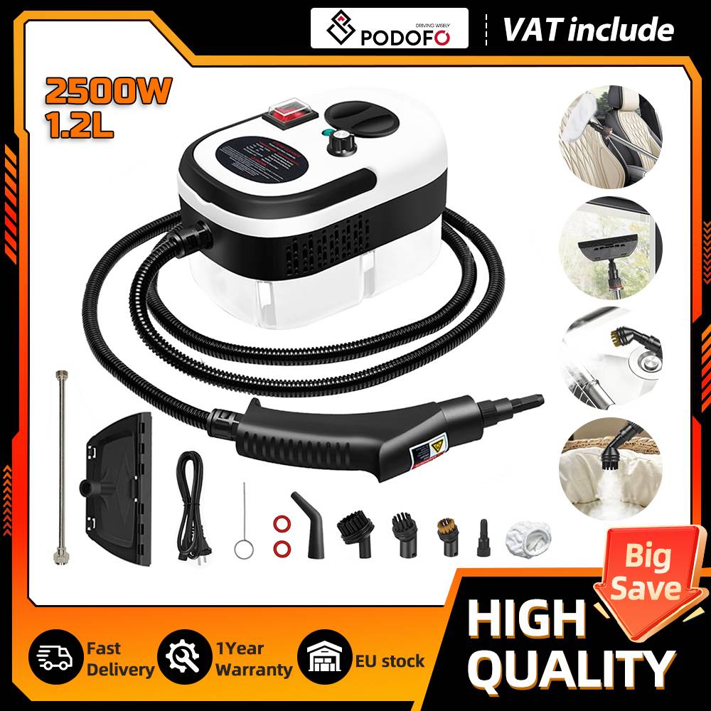 Podofo 2500W Handheld Steam Cleaner Portable Steamer 1 2L Tank 6 Gears 11 Accessories For Home Kitchen Bathroom Car