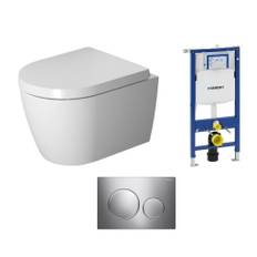 Komplet pakke med Duravit ME by Starck Compact toilet, Geberit cisterne, trykknapper og softclose sæde