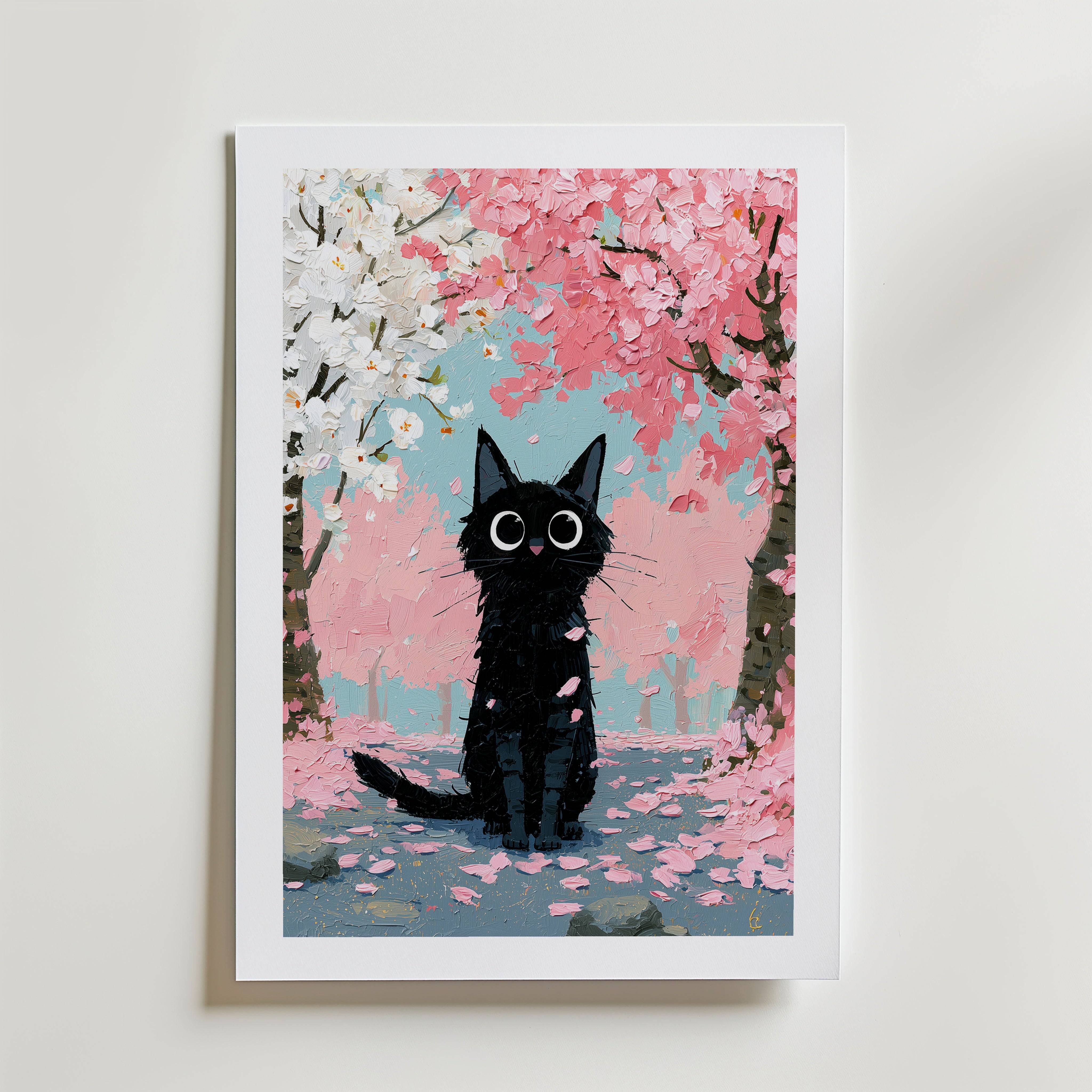 Cat in Apple Orchard Poster - Premium Canvas 21x30 cm Med passepartout
